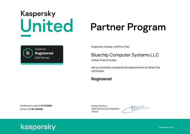 Kaspersky Certification Achieved: Bluechip Computer Systems LLC